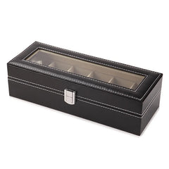 Watch Box US Black Leather Glass Lid Collection Assortment