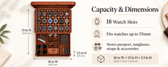 18-Slot Watch Box US Brown Leather Glass Lid Drawer