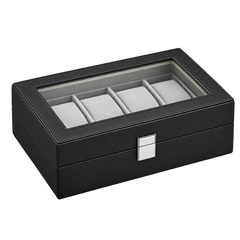 Premium 10-Slot Watch Case Organizer – Black Synthetic Leather Glass Lid Display Box