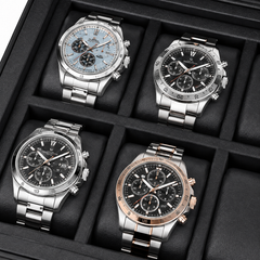 12-Slot Black Leather Watch Box/Case, Glass Lid, Microsuede Lining