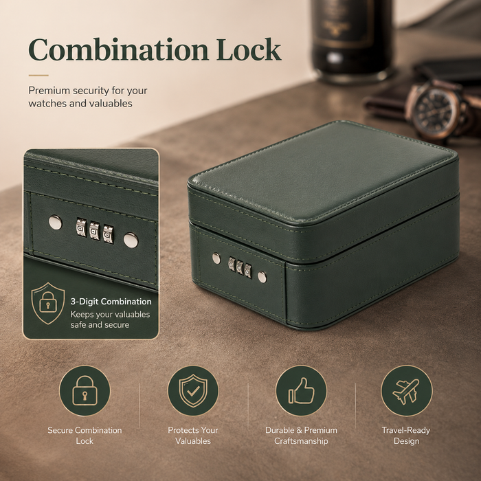 4-Slot Watch Box US Green Leather Locking Case