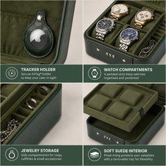 4-Slot Watch Box US Green Leather Locking Case