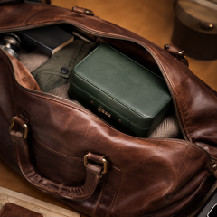 4-Slot Watch Box US Green Leather Locking Case