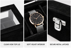 Premium 4-slot watch display box with Glass Lid & Lockable Storage