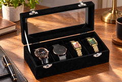 Premium 4-slot watch display box with Glass Lid & Lockable Storage