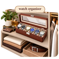 Premium 6 Slot PU Leather Watch Organizer – Glass Lid & Lock Display Storage Case