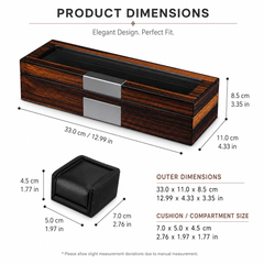 6-Slot Watch Box/Case US Ebony Wood Glass Lid