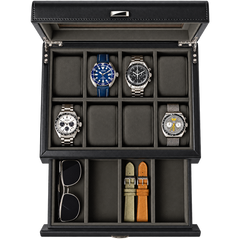 Premium 8 Slot Watch Case with Storage Drawer – Real Glass Display & Extra Wide Pillows