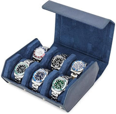 6-Slot Watch Box US Blue Leather Travel Case
