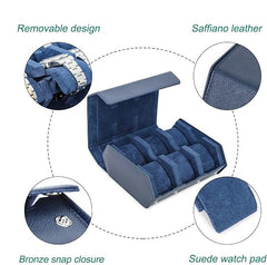 6-Slot Watch Box US Blue Leather Travel Case