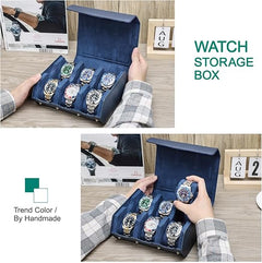 6-Slot Watch Box US Blue Leather Travel Case