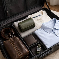 Premium Leather Watch Travel Case 2 Slots – Green Portable Watch Roll for Storage & Display
