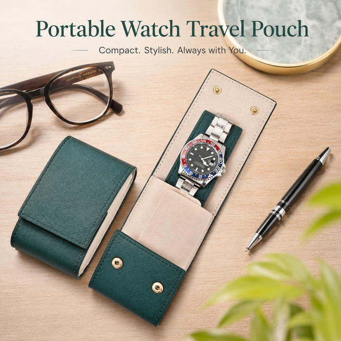 Premium Leather Watch Travel Case Single Pouch – Luxury Suede Lined Portable Watch Holder