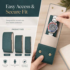 Premium Leather Watch Travel Case Single Pouch – Luxury Suede Lined Portable Watch Holder