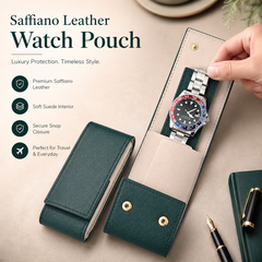 Premium Leather Watch Travel Case Single Pouch – Luxury Suede Lined Portable Watch Holder