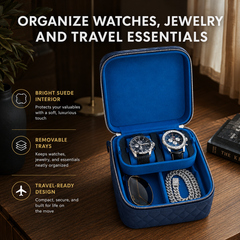 4-Slot Watch Box US Blue Quilted Leather Travel Case