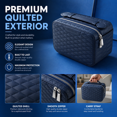 4-Slot Watch Box US Blue Quilted Leather Travel Case