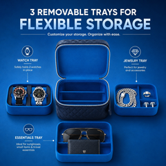 4-Slot Watch Box US Blue Quilted Leather Travel Case