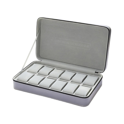 12-Slot Watch Box US Grey Leather Travel Case
