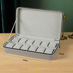 12-Slot Watch Box US Grey Leather Travel Case