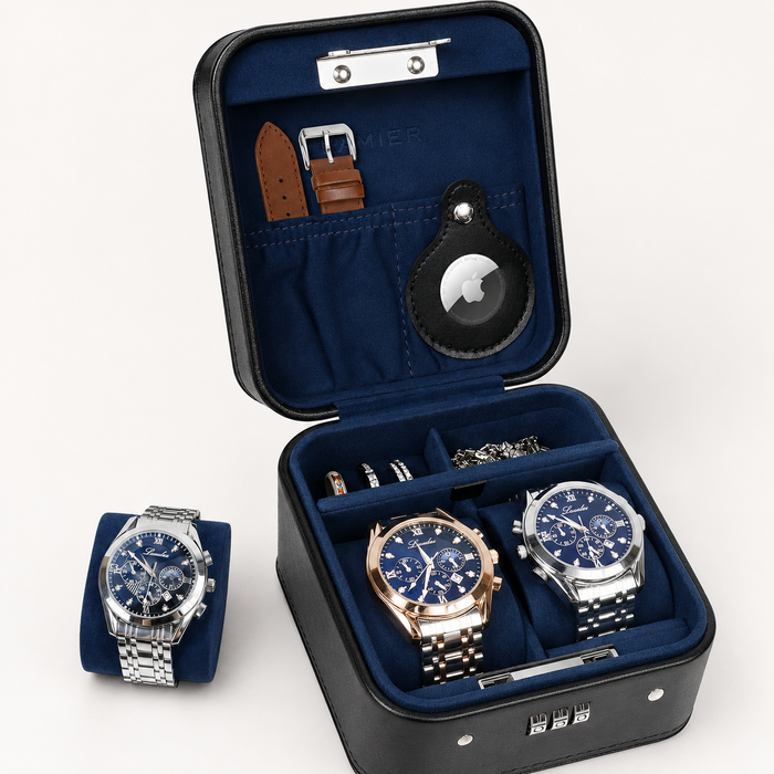 Premium Watch Travel Case with Combination Lock – 2 Watch Storage & Jewelry Organizer