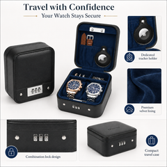 Premium Watch Travel Case with Combination Lock – 2 Watch Storage & Jewelry Organizer