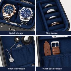 Premium Watch Travel Case with Combination Lock – 2 Watch Storage & Jewelry Organizer