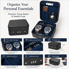 Premium Watch Travel Case with Combination Lock – 2 Watch Storage & Jewelry Organizer