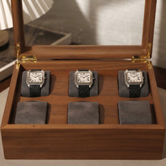 6-Slot Wood Watch Box, Glass Lid, Multi-Grid Watch & Bracelet Organizer