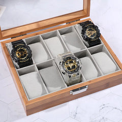 10-Slot Watch Box US Wood Glass Lid