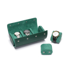 Premium Green Luxury Watch Roll – Genuine Leather Travel Storage Case for Fine Timepieces