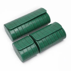 Watch Roll Travel Case - Multi-Slot Green Leather Timepiece Organizer