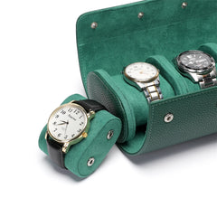 Premium Green Luxury Watch Roll – Genuine Leather Travel Storage Case for Fine Timepieces