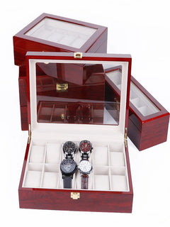 Multi-Slot Wood Watch Box, Glass Lid, Chinese-Style Design (2 or 12 Slots)