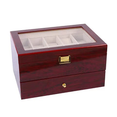 16-Slot Watch Box US Mahogany Wood Glass Lid