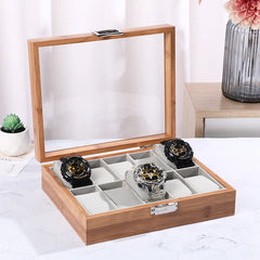 10-Slot Watch Box US Wood Glass Lid