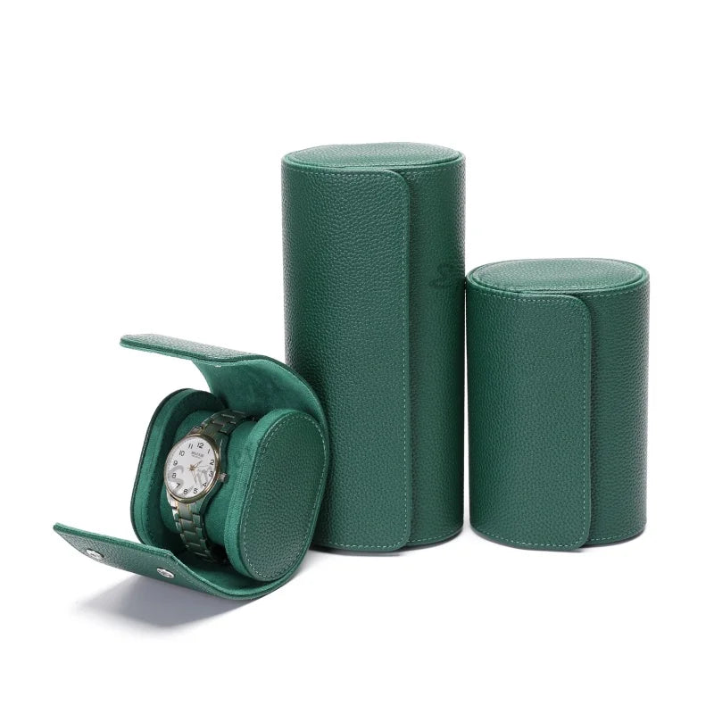 Premium Green Luxury Watch Roll – Genuine Leather Travel Storage Case for Fine Timepieces