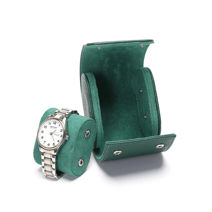 Premium Green Luxury Watch Roll – Genuine Leather Travel Storage Case for Fine Timepieces