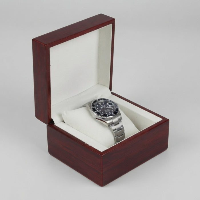 1-Slot Mahogany Wood Watch Box, Closed Lid, High-Gloss Lacquer Finish
