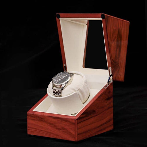 1-Slot Mahogany Wood Watch Box, Glass Window Lid, Velvet Cushion