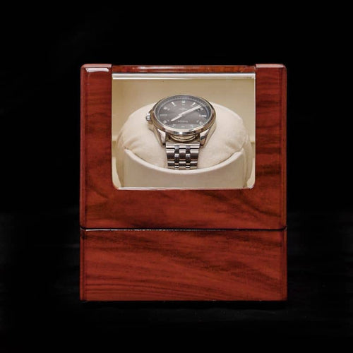 1-Slot Mahogany Wood Watch Box, Glass Window Lid, Velvet Cushion