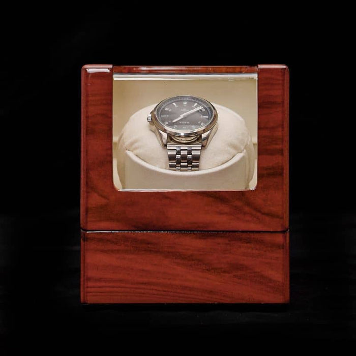 1-Slot Mahogany Wood Watch Box, Glass Window Lid, Velvet Cushion