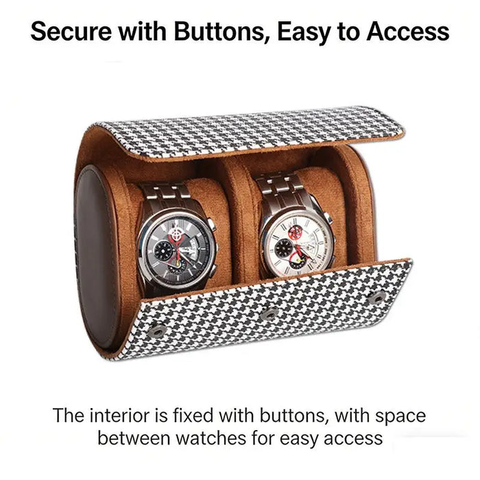 Watch Storage Case - Houndstooth Travel Watch Roll & Organizer