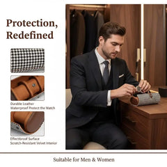Watch Storage Case - Houndstooth Travel Watch Roll & Organizer