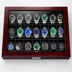 21-Slot Watch Box US Mahogany Wood Glass Lid