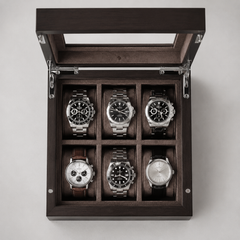 6-Slot Watch Box US Dark Wood Glass Lid