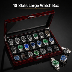 21-Slot Watch Box US Mahogany Wood Glass Lid