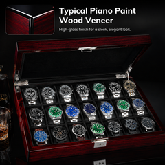21-Slot Watch Box US Mahogany Wood Glass Lid