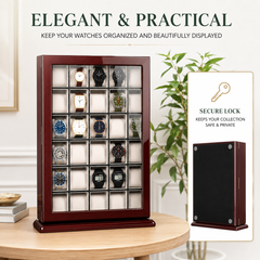 30-Slot Watch Box US Mahogany Wood Glass Door