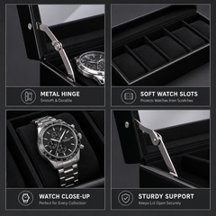 Premium Watch Box Bundle with Cologne Organizer – 6 Slot Men's Storage Case & Drawer